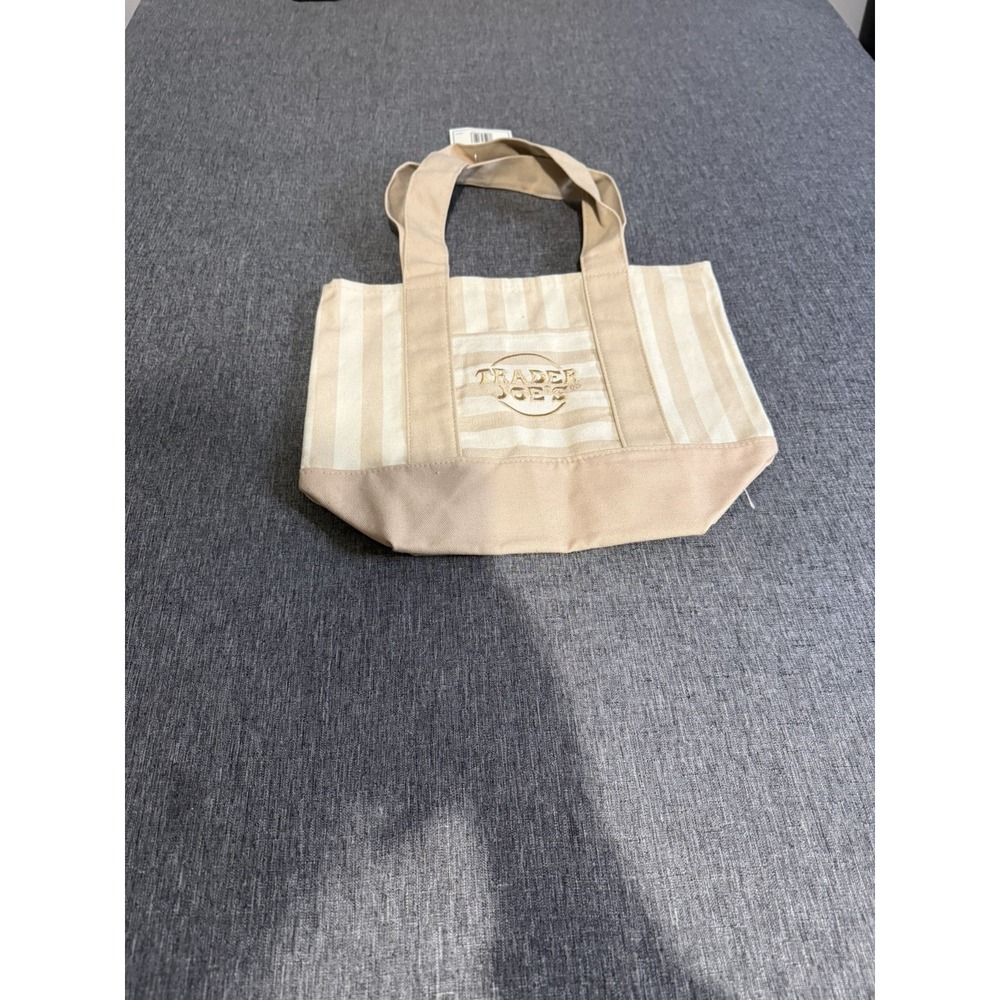Trader Joe's Limited Mini Canvas Pastel Striped Tote Bag 2026 Beige/Tan